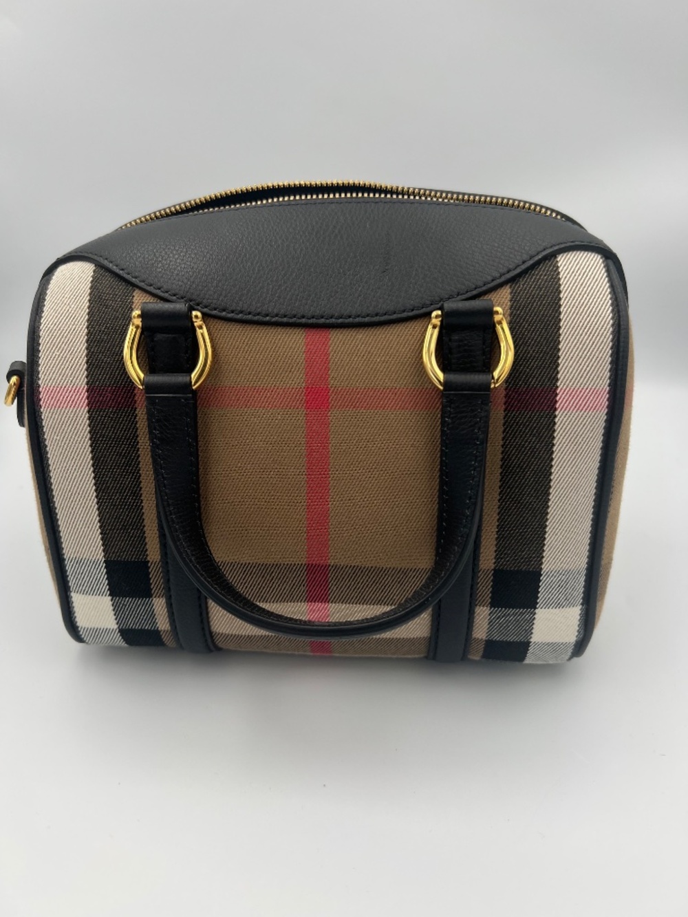 BURBERRY House Check Derby Calfskin Small Alchester Bowling Bag in Black - Picture 2 of 16